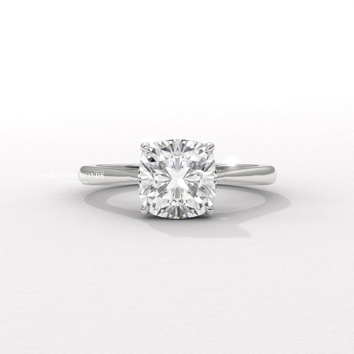 Cushion solitaire engagement ring with certified lab grown diamond