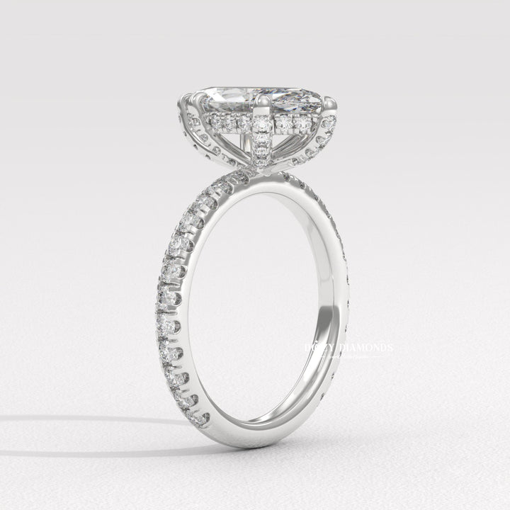 Marquise cut engagement ring side view showing band detail