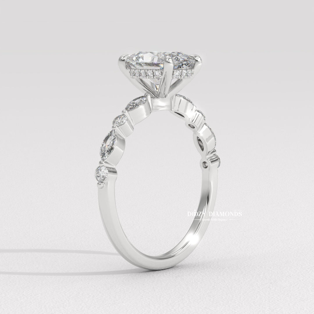 Unboxing view of round cut solitaire diamond engagement ring