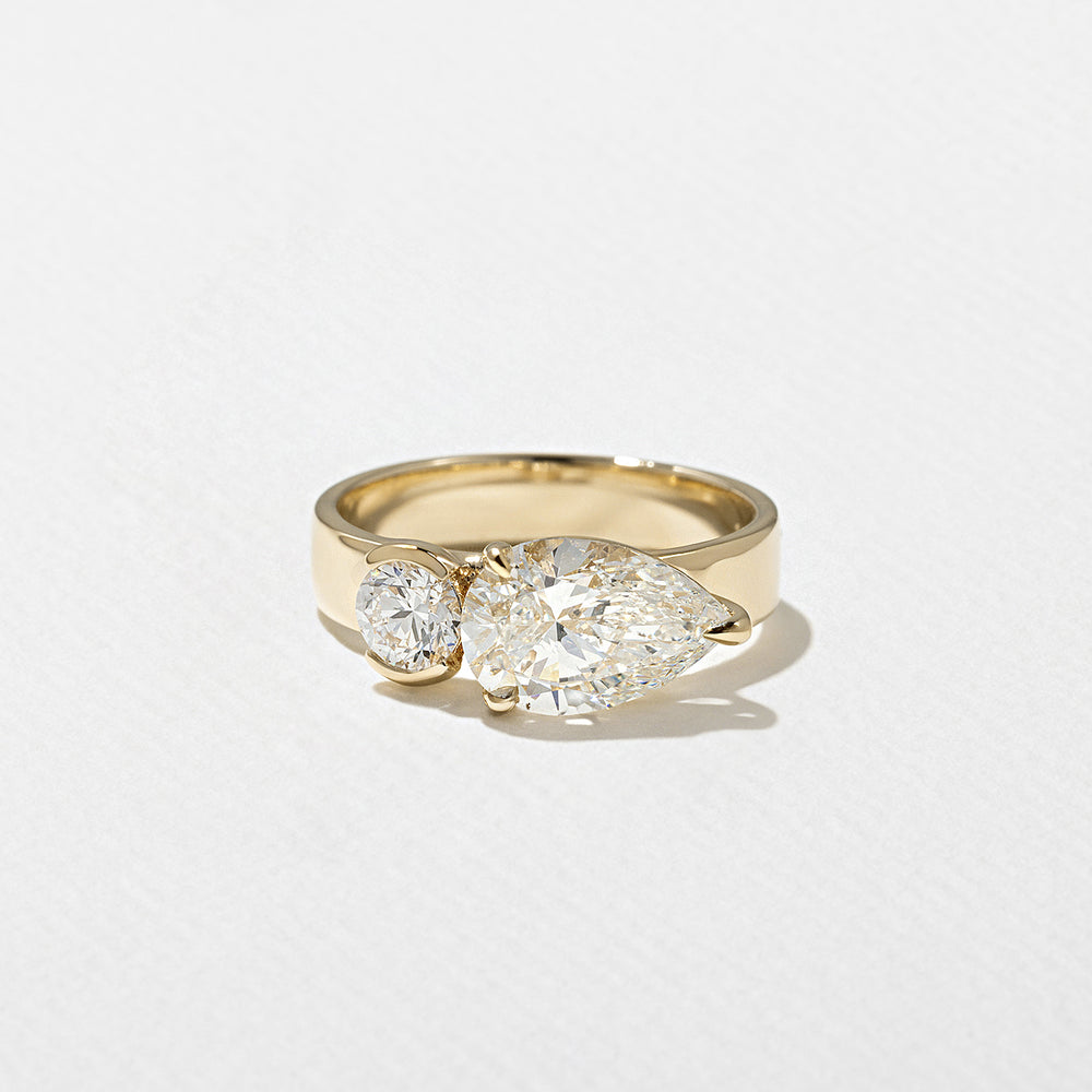 1.90CT Round & Pear E - VS Lab Grown Two Stone Diamond Ring With Curved Band - Doozy Diamonds