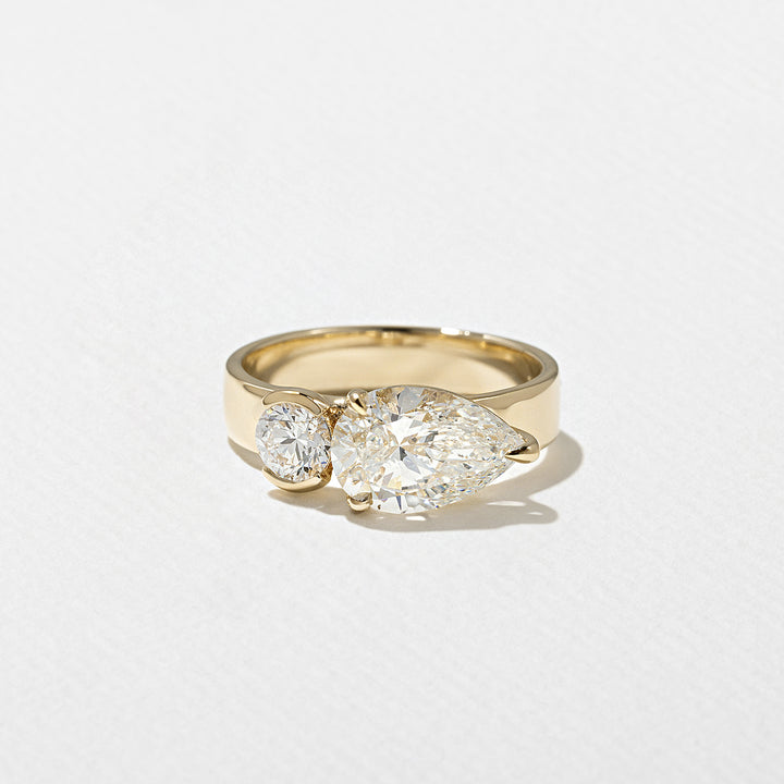 1.90CT Round & Pear E - VS Lab Grown Two Stone Diamond Ring With Curved Band - Doozy Diamonds