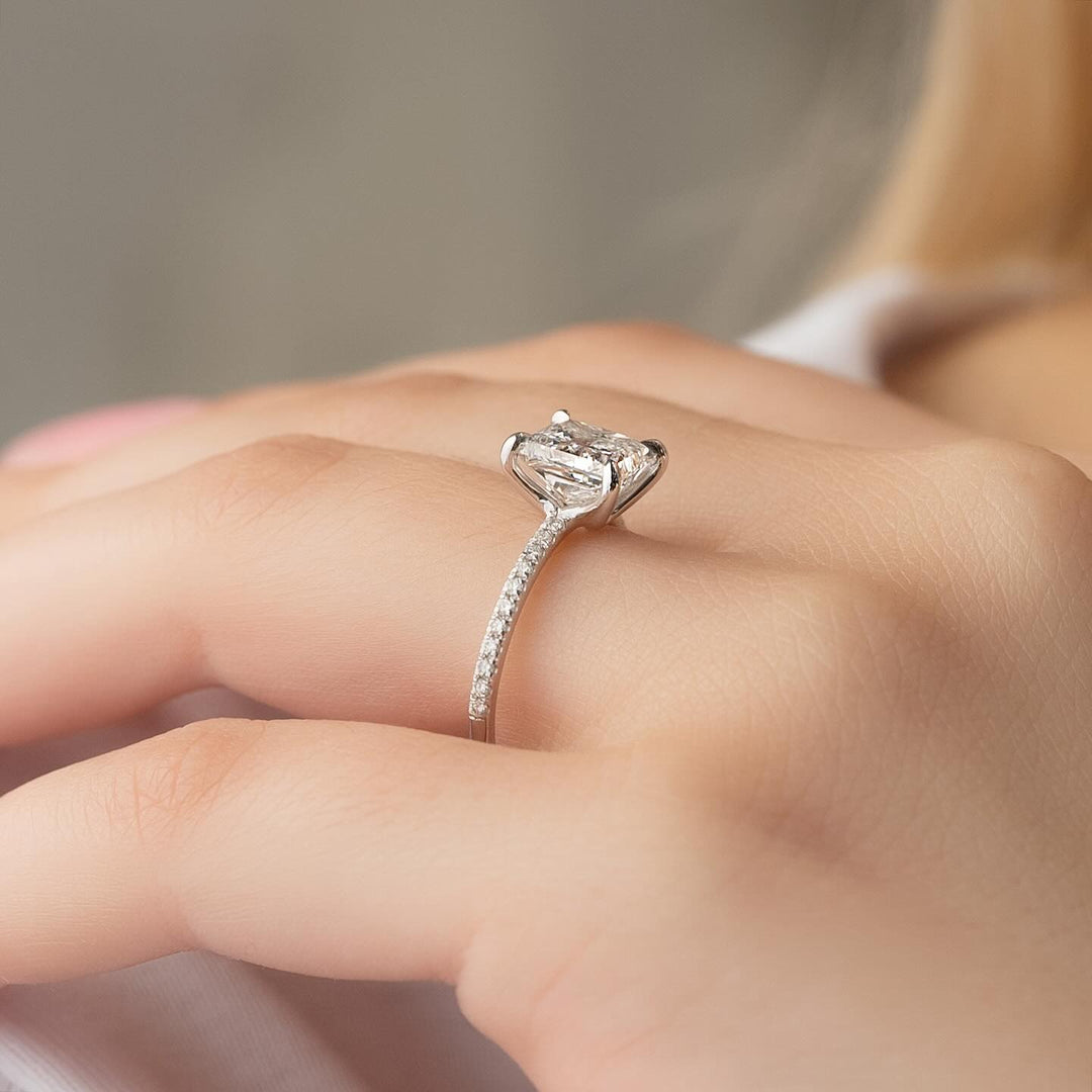 Princess pave engagement ring offered in gold and platinum