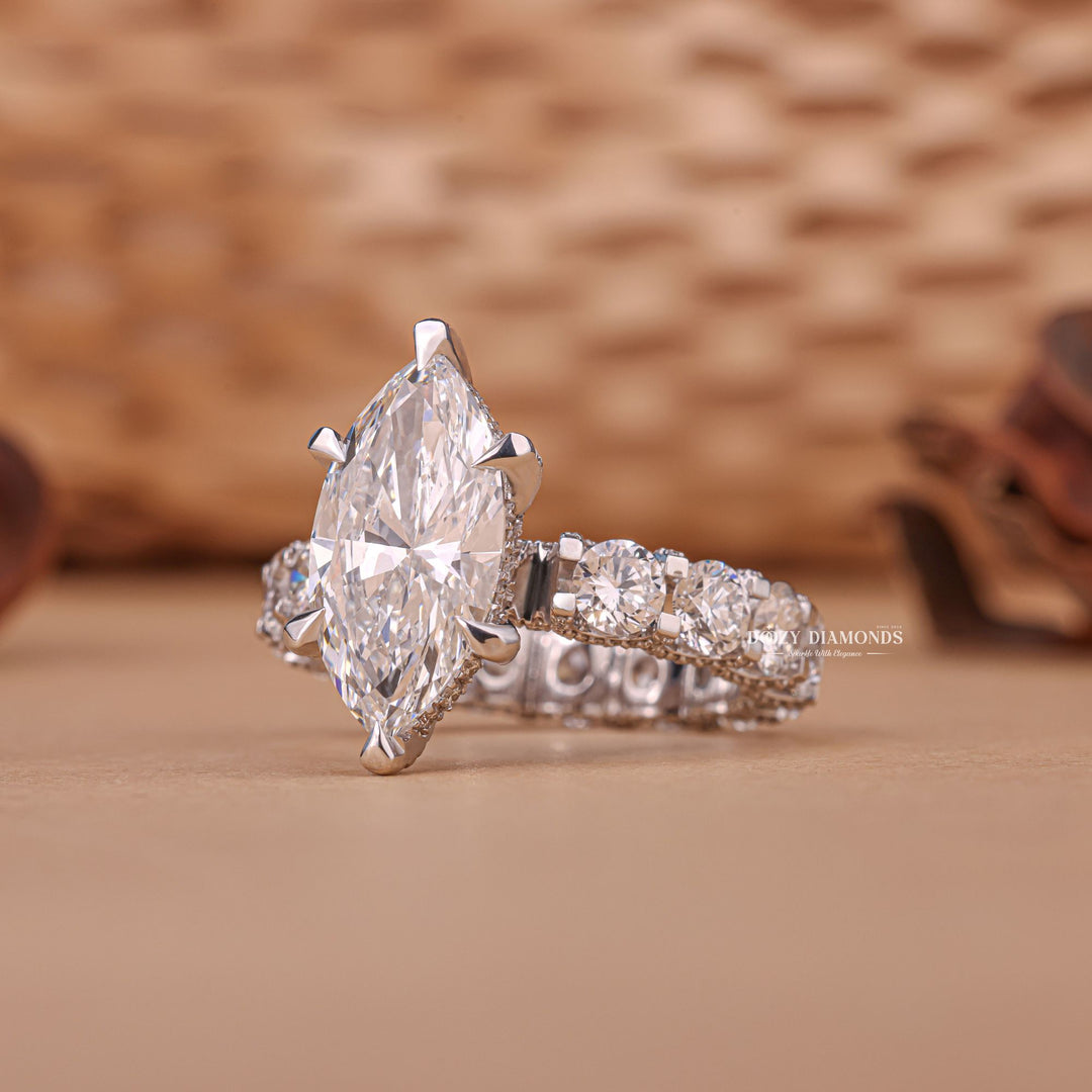 Marquise pave diamond engagement ring available in multiple metals