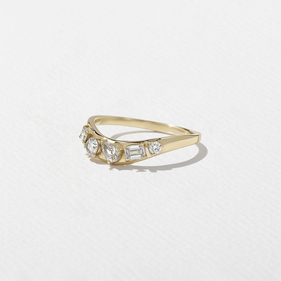 1.0CT Bezel Set Pear E - VS Lab Grown Diamond Ring With Unique Curved Band - Doozy Diamonds