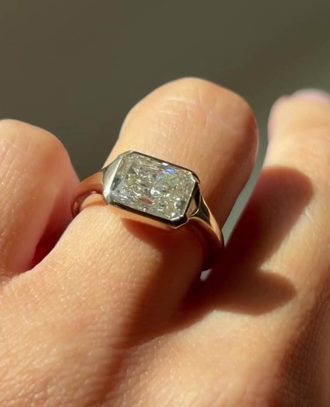 3.0CT radiant bezel lab grown diamond engagement ring for sale