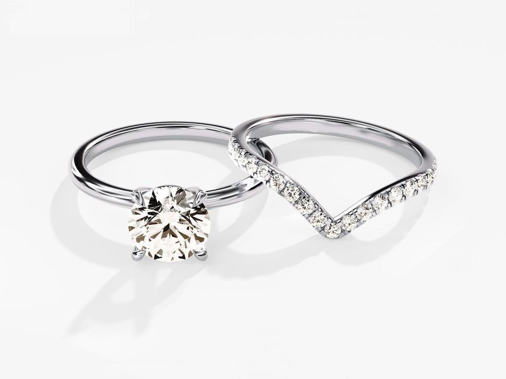 1.50CT Round Cut Solitaire F - VS Lab Grown Diamond Engagement Ring Set Curved Band - Doozy Diamonds