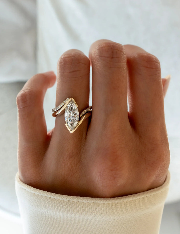 Bypass Engagement Ring With Marquise Cut | Open Gap Wedding Band