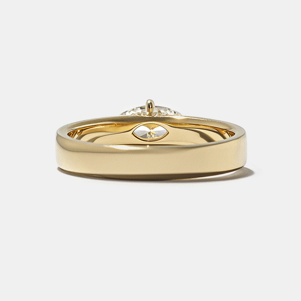 Detailed close-up of marquise east west diamond engagement ring