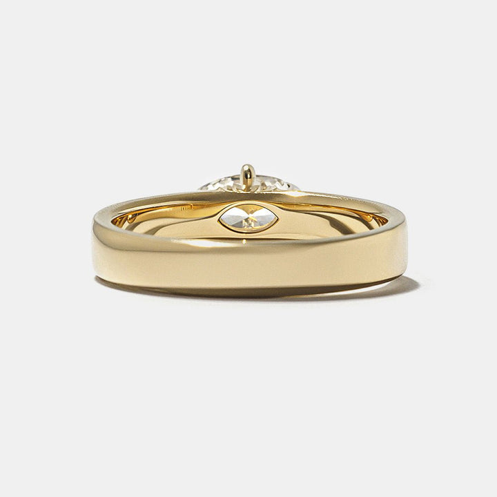 Detailed close-up of marquise east west diamond engagement ring