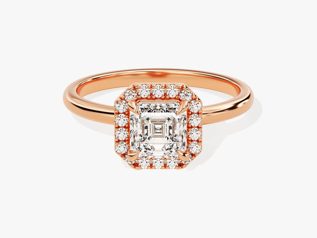 Asscher cut engagement ring shown with authenticity certificate