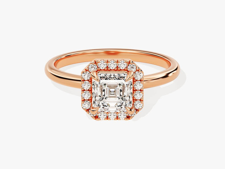 Asscher cut engagement ring shown with authenticity certificate