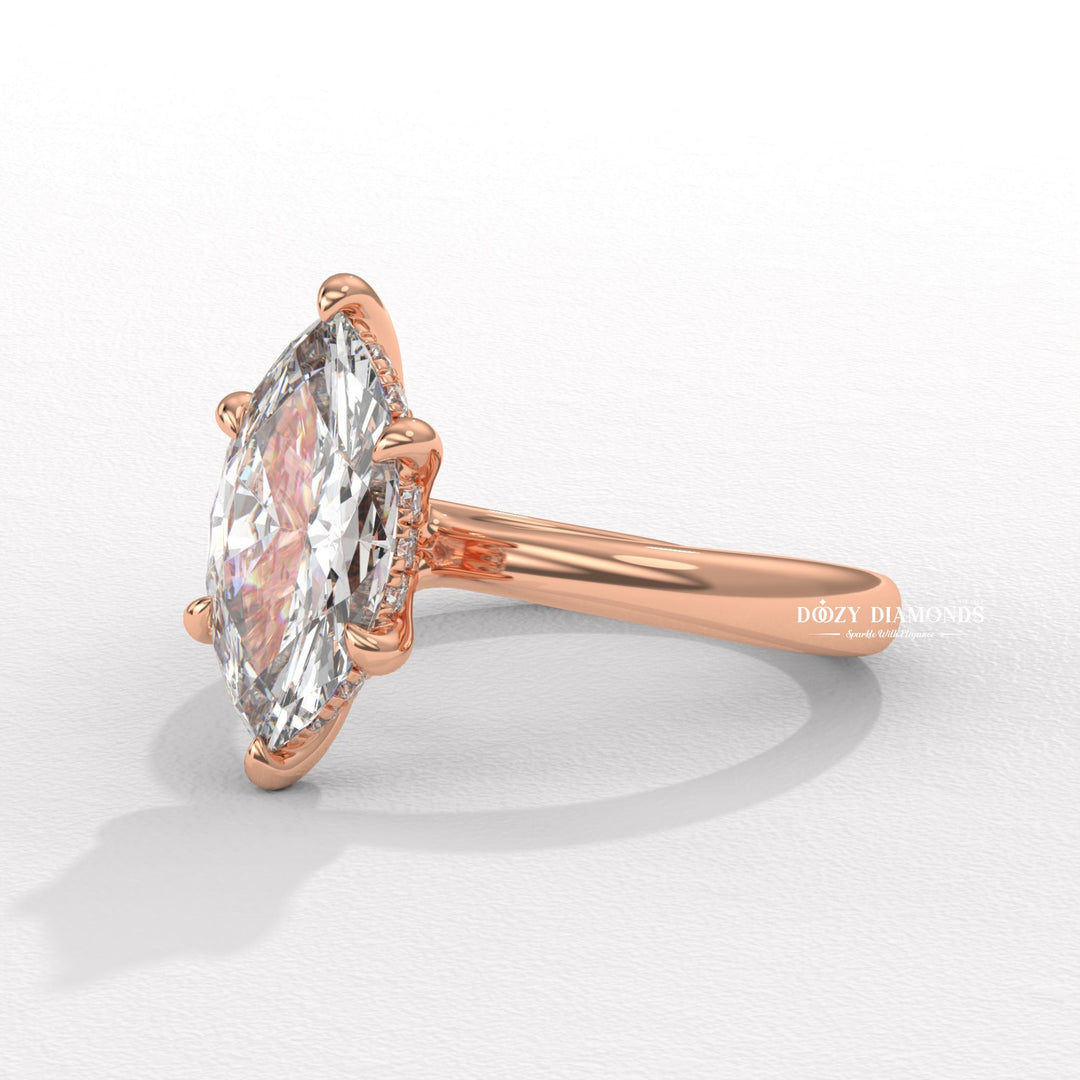 Marquise hidden halo engagement ring with brilliant diamond sparkle