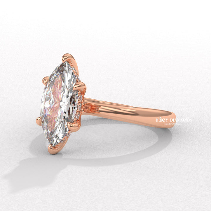 Marquise hidden halo engagement ring with brilliant diamond sparkle
