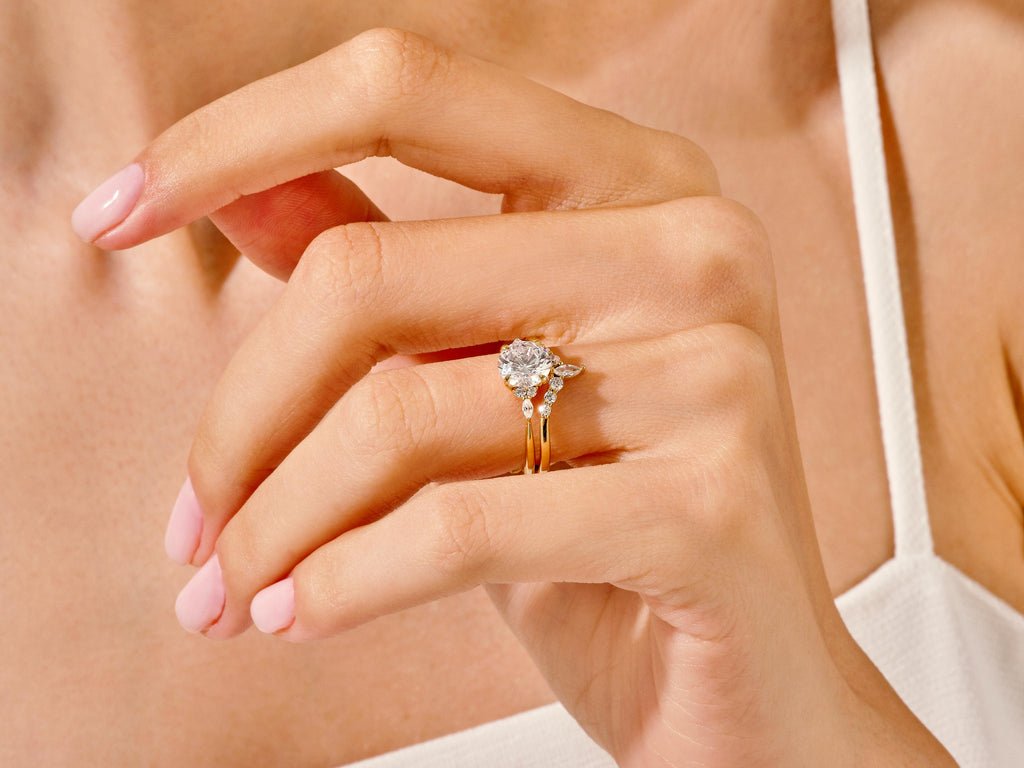 1.50CT Round Cut Cluster F - VS Lab Grown Diamond Engagement Ring Set - Doozy Diamonds
