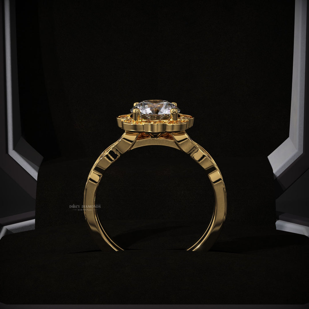 2.0CT Round Lab Grown Flower Engagement Ring - Vintage Wedding Band Set