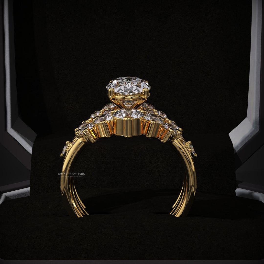 2.0ct Oval Lab Grown Pave Engagement Ring & Three Curved Wedding Band