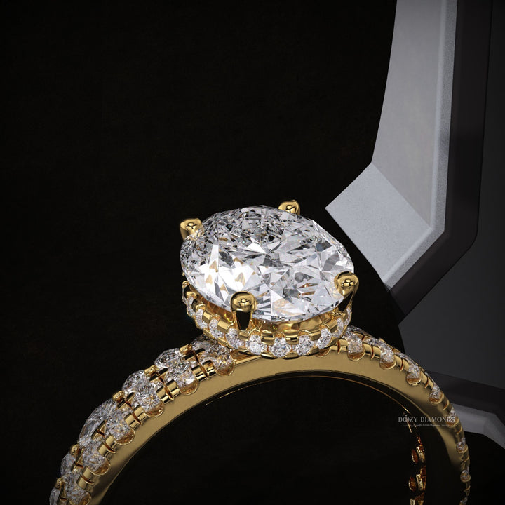 2.50ct Oval Hidden Halo Lab Grown Engagement Ring with Bubble Wedding Band