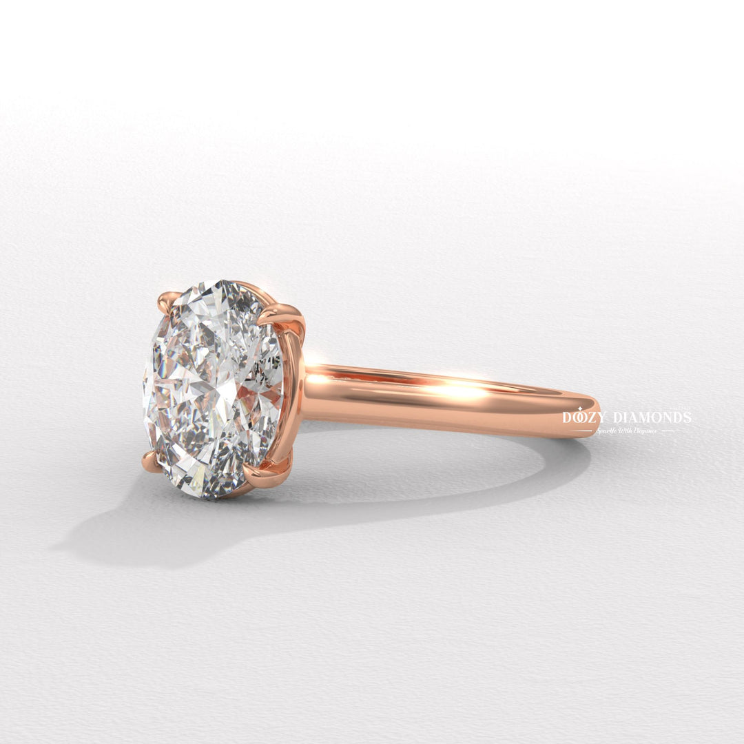 Oval solitaire engagement ring close-up highlighting diamond sparkle