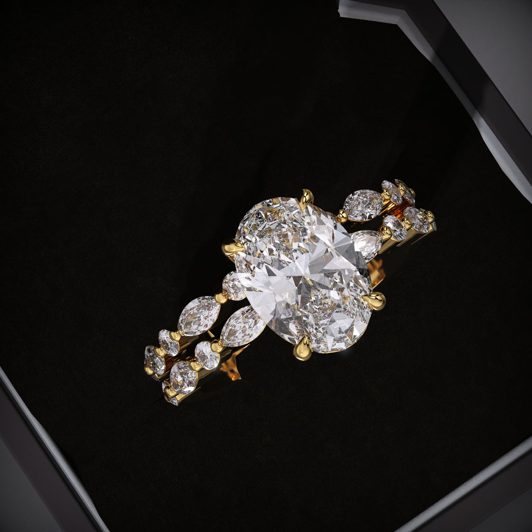 2.50ct E/VVS2 Oval Lab Grown Diamond Pave Ring With Marquise Band