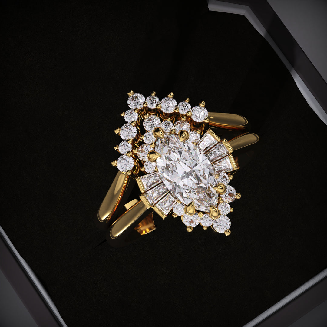 1.50ct Marquise Lab Grown Diamond Cluster Engagement Ring With Matching Band