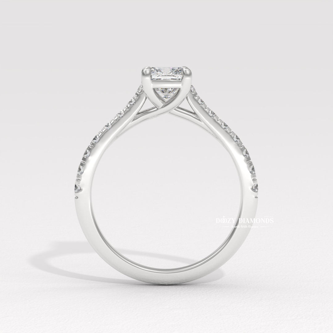 Cushion cut diamond ring worn on hand