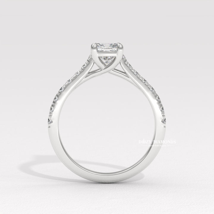 Cushion cut diamond ring worn on hand