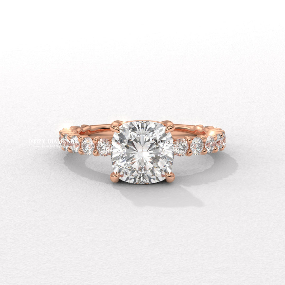 Unboxing view of cushion cut solitaire diamond engagement ring