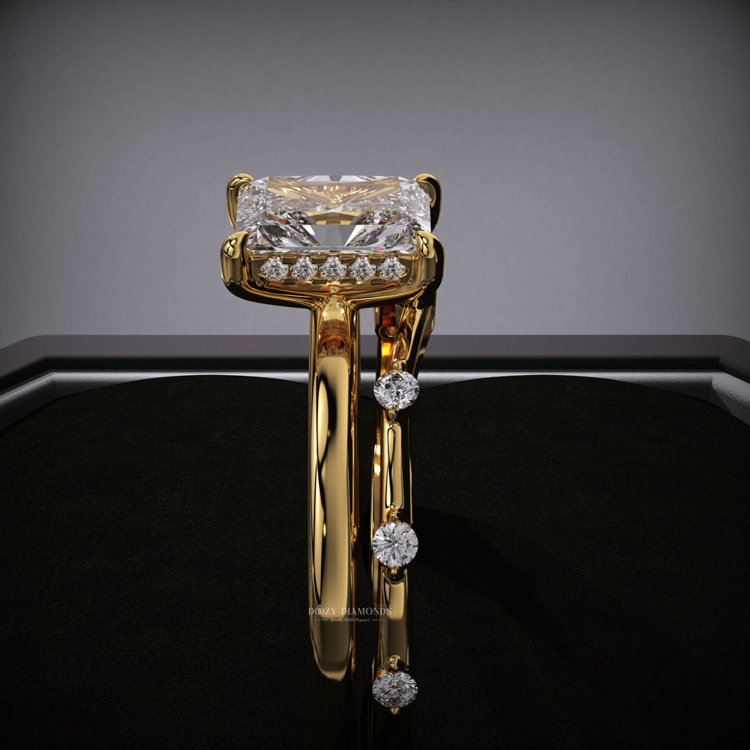2.0ct Radiant Lab Grown Diamond Hidden Halo Engagement Ring Set