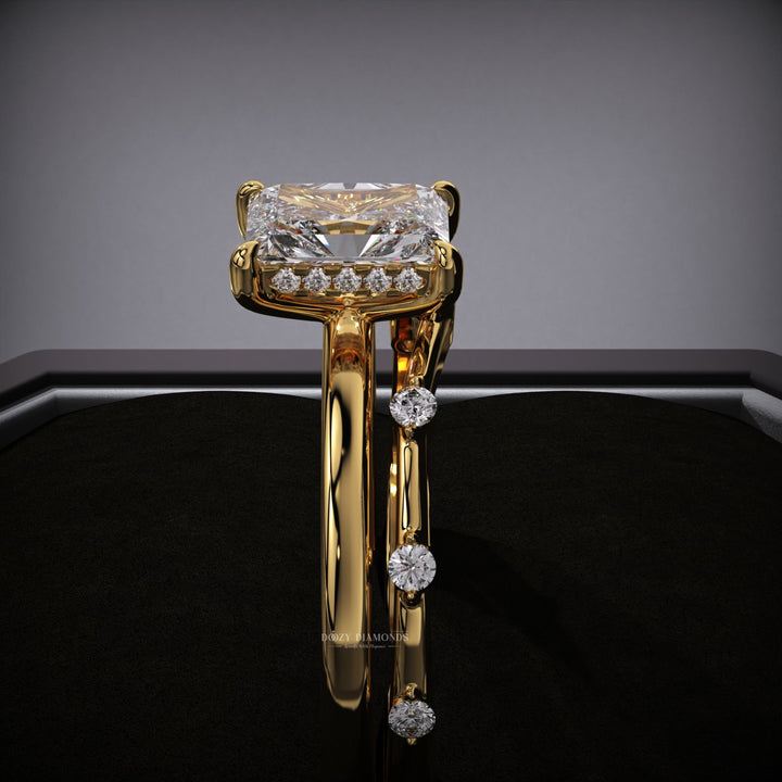 2.0ct Radiant Lab Grown Diamond Hidden Halo Engagement Ring Set