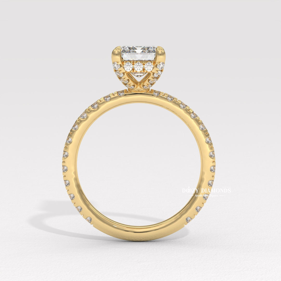Shop the emerald cut hidden halo engagement ring collection online