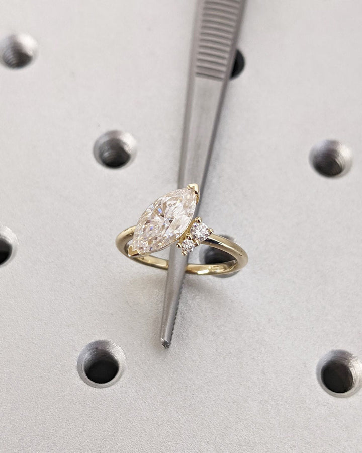 Marquise cluster engagement ring with certified lab grown diamond