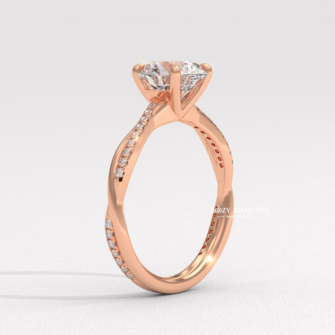 Round cut solitaire engagement ring shown in real-life wear
