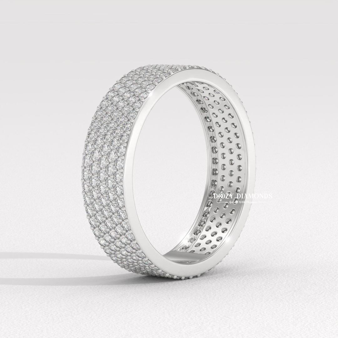 Pave diamond wedding band in white gold