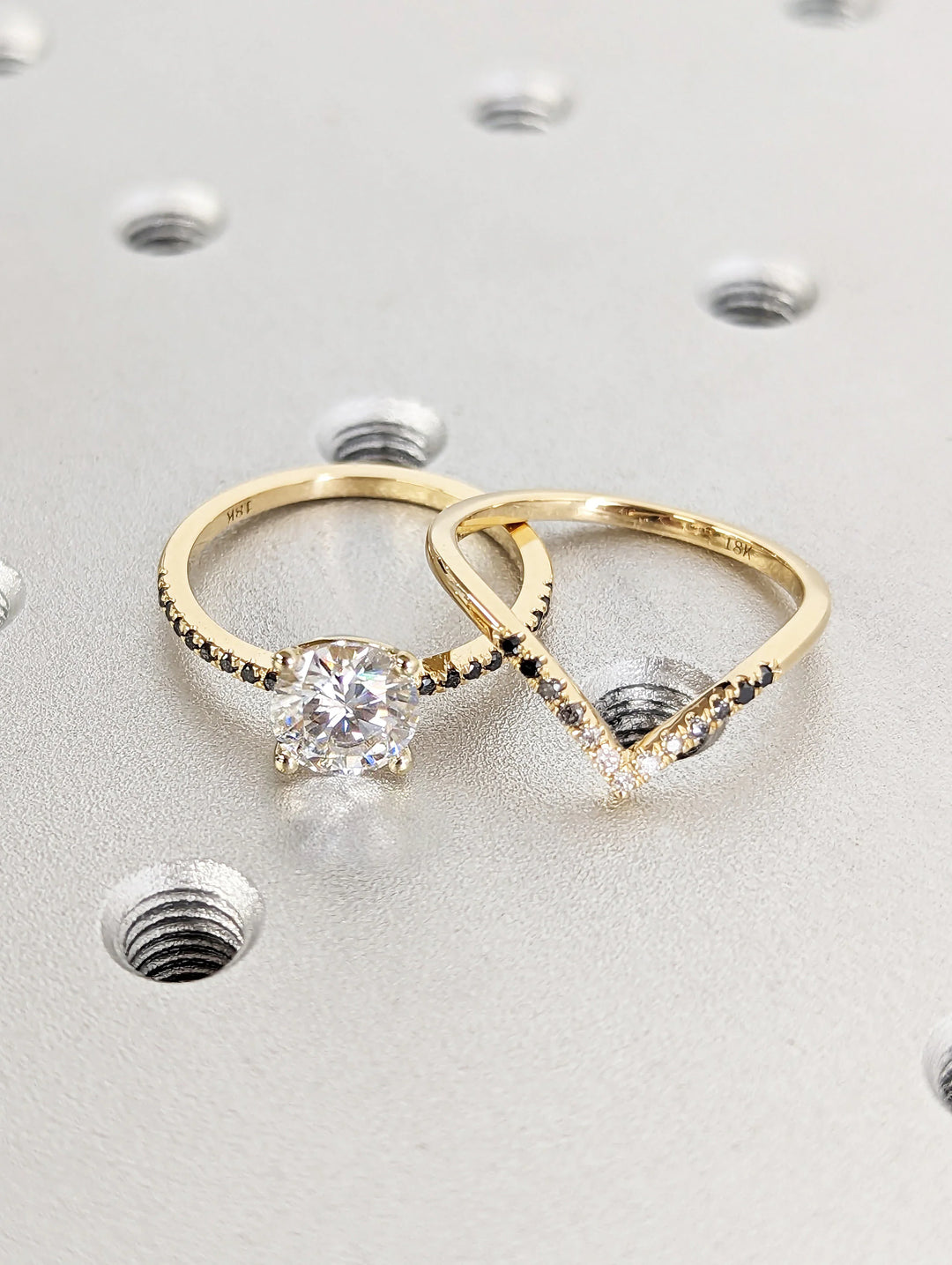 Unboxing view of round cut pave diamond engagement ring