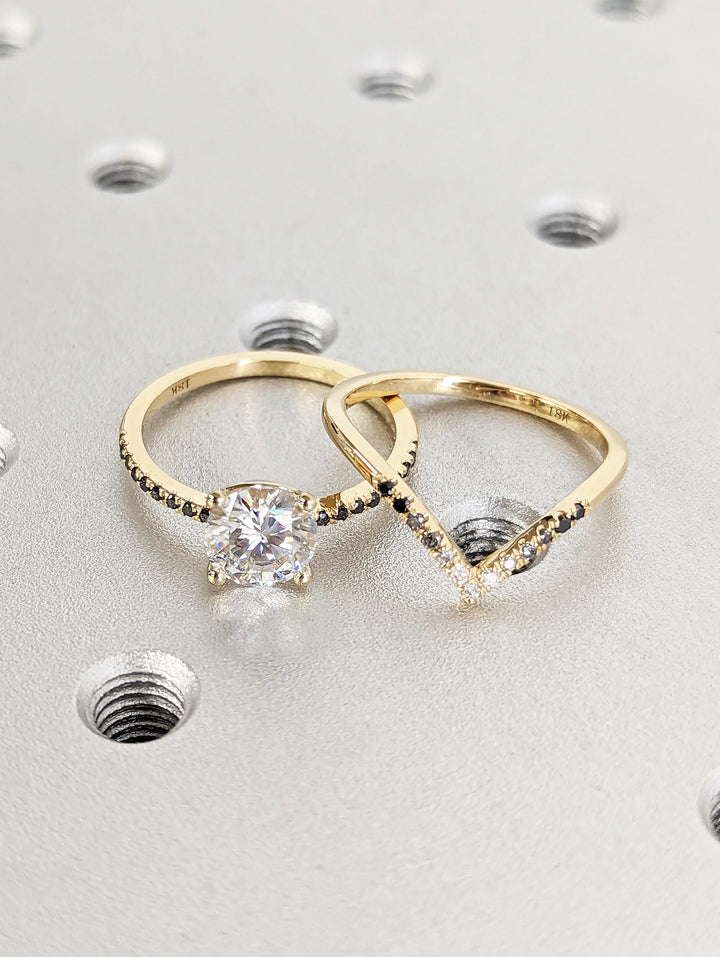 Unboxing view of round cut pave diamond engagement ring