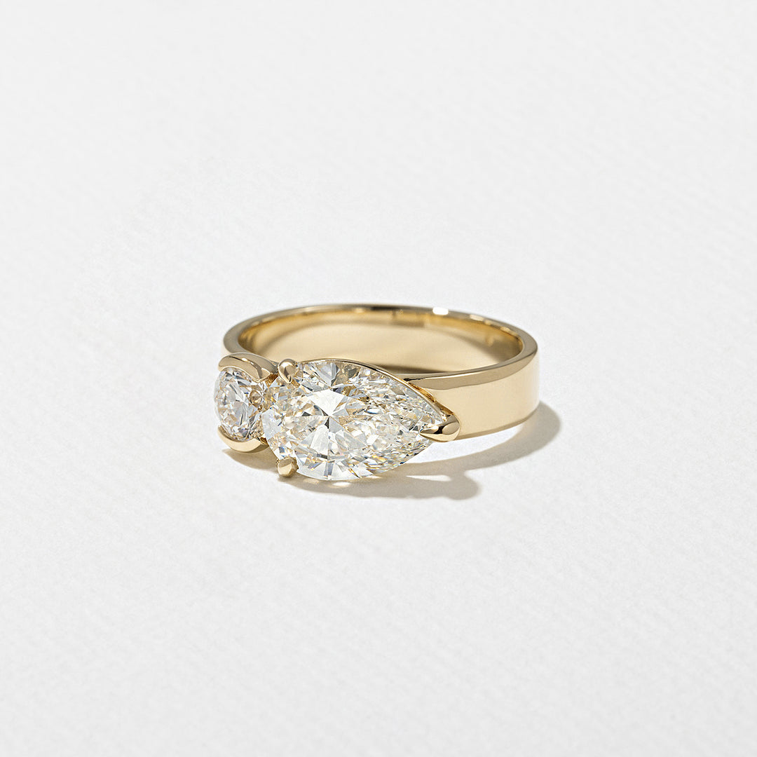 1.90CT Round & Pear E - VS Lab Grown Two Stone Diamond Ring With Curved Band - Doozy Diamonds