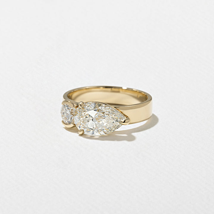 1.90CT Round & Pear E - VS Lab Grown Two Stone Diamond Ring With Curved Band - Doozy Diamonds