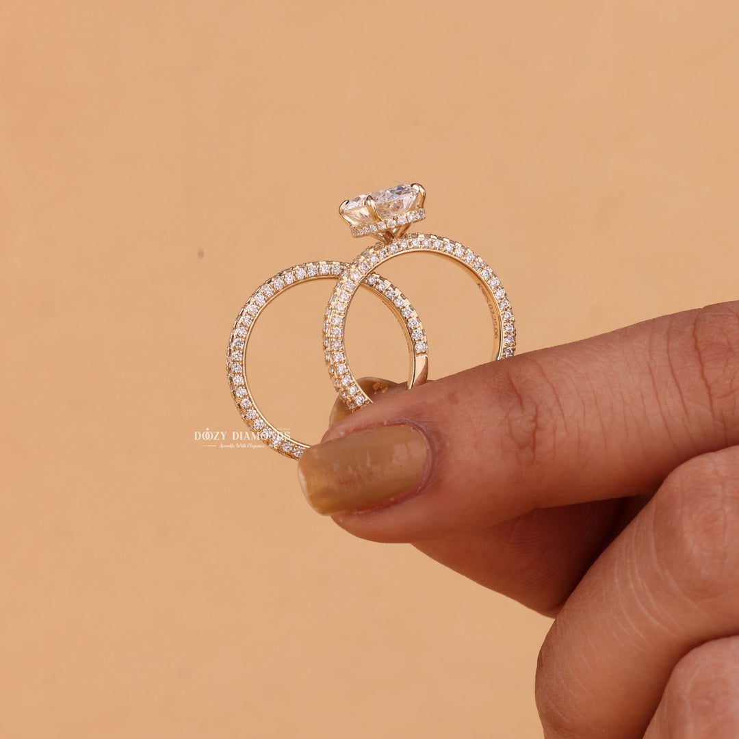 2.50CT Oval Cut EF - VS2 Lab Grown Micro Pave Engagement Ring with Wedding Band - Doozy Diamonds