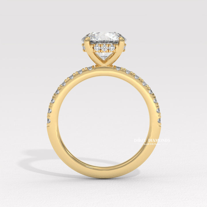 Round cut pave engagement ring with IGI certified center diamond
