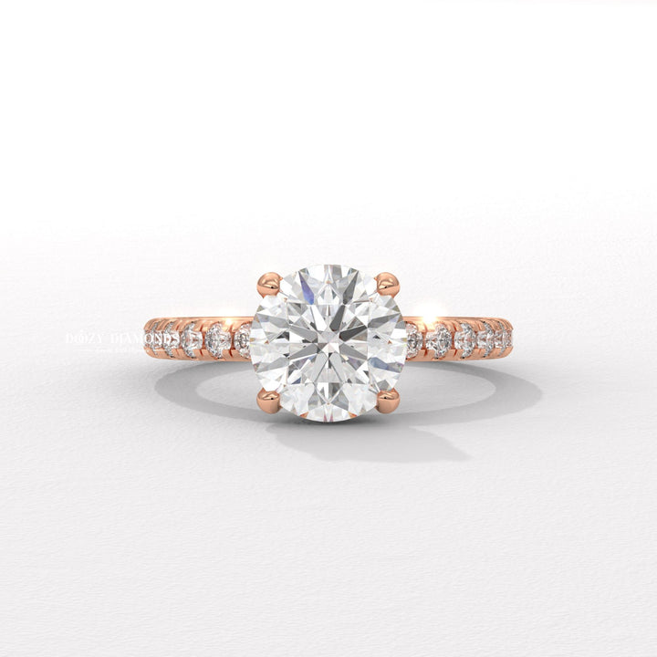 Fine craftsmanship detail on round hidden halo engagement ring