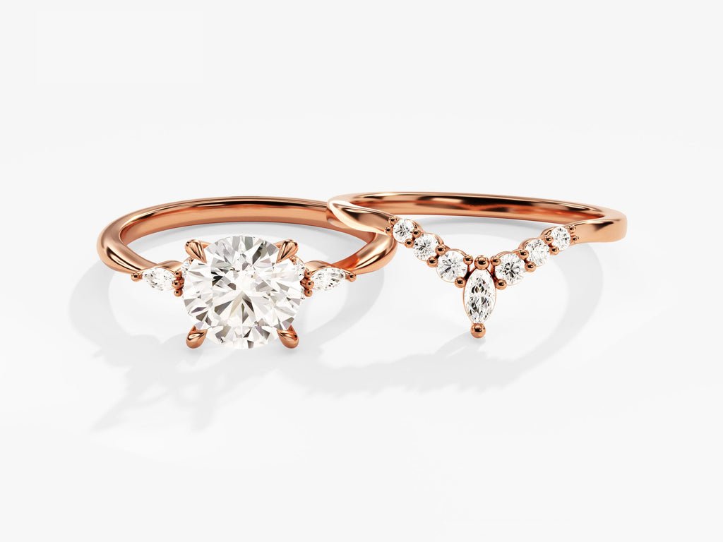 1.50CT Round Cut Cluster F - VS Lab Grown Diamond Engagement Ring Set - Doozy Diamonds