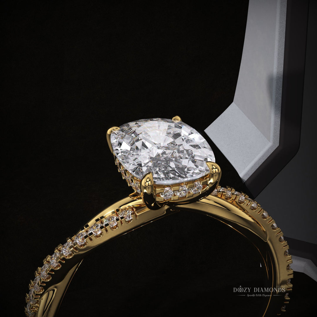 Shop cushion cut hidden halo lab grown diamond engagement ring online