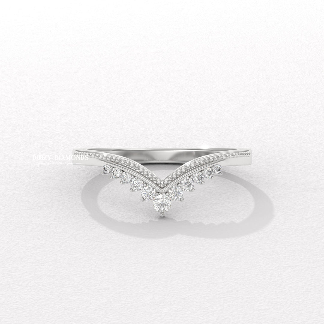 Milgrain Curved lab grown diamond band worn on hand