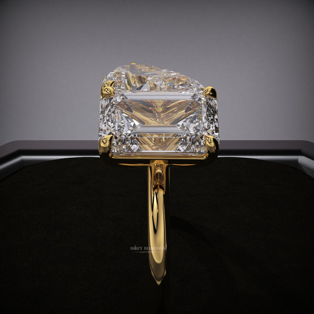 Top-down view of pear cut solitaire engagement ring