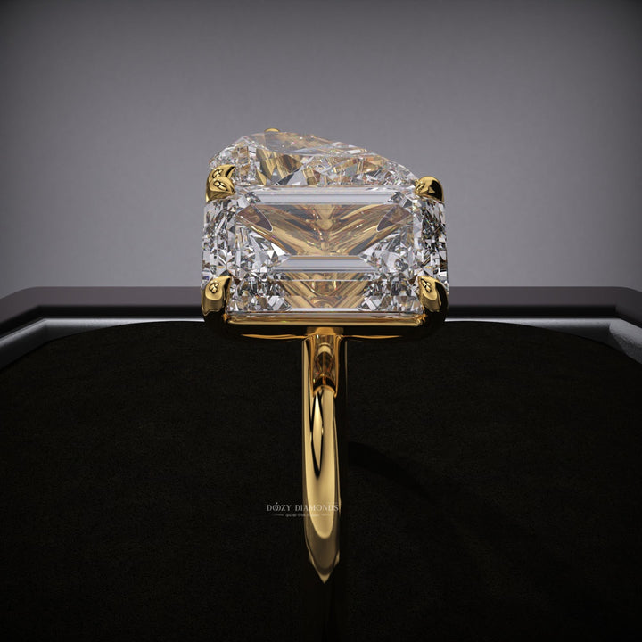 Top-down view of pear cut solitaire engagement ring