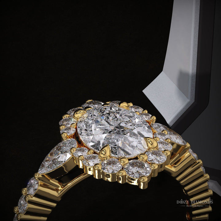 Oval pave engagement ring offered in gold and platinum