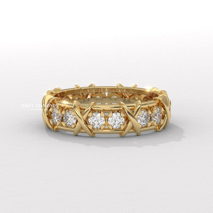 3.50MM Full Eternity Wedding Band - Crossover Unique Stacking Band