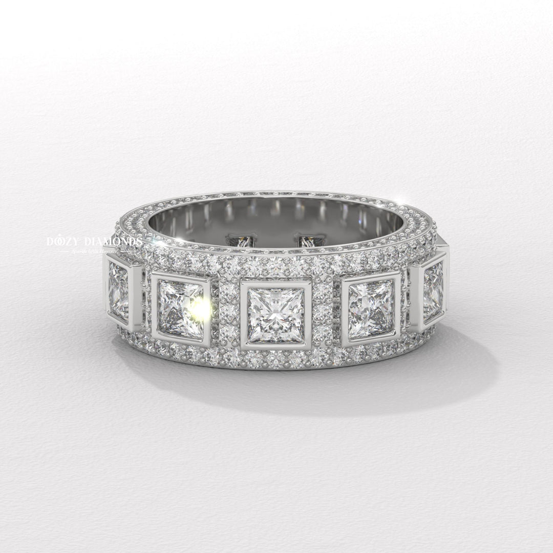 Eternity diamond wedding band in yellow gold