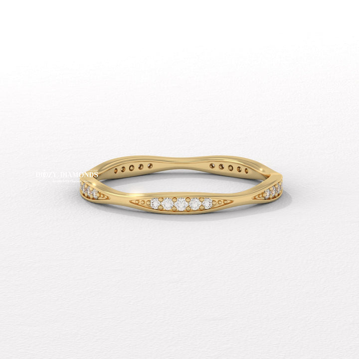 Full Pave round diamond wedding band front view