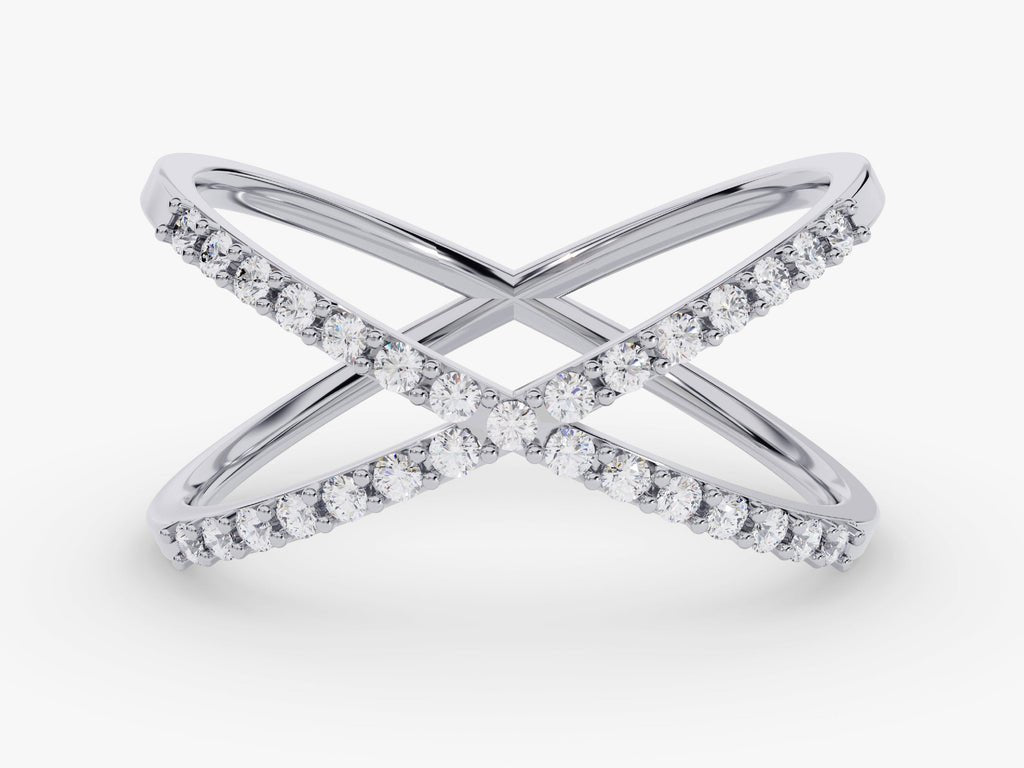 Round diamond band stacked with engagement ring
